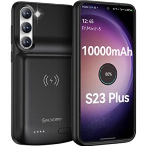 NEWDERY Galaxy S23 Plus Battery Case 10000mAh, Qi Wireless Charging, Fast Charging, Sync Data Supported, Powerful Portable Rechargeable Charger Case for Samsung S23+ 5G 6.6"(2023 Release) Black