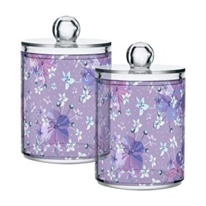 floral lilac colors pattern 2 pcs qtip holder purple flowers organizer dispenser storage canister plastic apothecary jars bathroom vanity for cotton swab ball pads floss