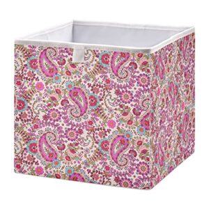 kigai paisley and flowers storage bins cube foldable storage baskets bin waterproof home organizer with handles basket for toy nursery blanket clothes, 11x11x11 inch