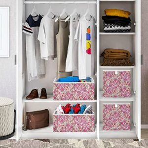 Kigai Paisley and Flowers Storage Bins Cube Foldable Storage Baskets Bin Waterproof Home Organizer with Handles Basket for Toy Nursery Blanket Clothes, 11x11x11 Inch