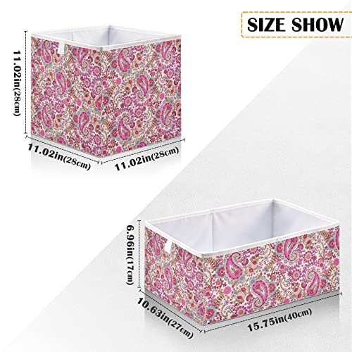Kigai Paisley and Flowers Storage Bins Cube Foldable Storage Baskets Bin Waterproof Home Organizer with Handles Basket for Toy Nursery Blanket Clothes, 11x11x11 Inch