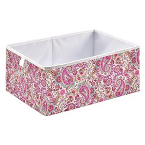 Kigai Paisley and Flowers Storage Bins Cube Foldable Storage Baskets Bin Waterproof Home Organizer with Handles Basket for Toy Nursery Blanket Clothes, 11x11x11 Inch