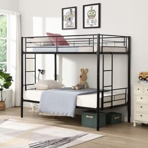 anwickmak twin over twin bunk bed with ladder and full-length guardrail, metal frame bunk bed for kids/teens/adults, no box spring needed (black)