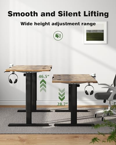 Shahoo Electric Standing Desk, 55 x 24 Inches Height Adjustable Corner Table, Computer Workstation with Cup Holder and Hook for Home Office, Rustic Brown