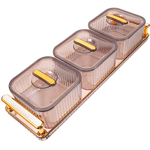 UPKOCH Trays Serving Tray Food Storage Containers with Tray 3 Compartment Condiment Server with Lid Desktop Organizer Decorative Nut Candy Treat Box Decorative Tray Containers with Lids