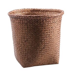 stobok woven trash can retro straw woven wastebasket round straw rattan garbage bin planter basket for home kitchen office bedroom waste paper bin, 30x30x30cm