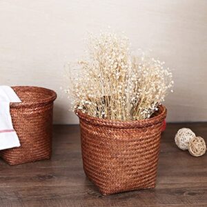 STOBOK Woven Trash Can Retro Straw Woven Wastebasket Round Straw Rattan Garbage Bin Planter Basket for Home Kitchen Office Bedroom Waste Paper Bin, 30X30X30CM