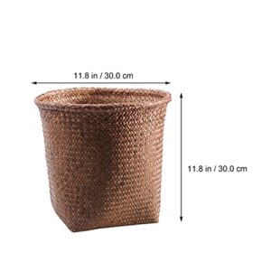 STOBOK Woven Trash Can Retro Straw Woven Wastebasket Round Straw Rattan Garbage Bin Planter Basket for Home Kitchen Office Bedroom Waste Paper Bin, 30X30X30CM