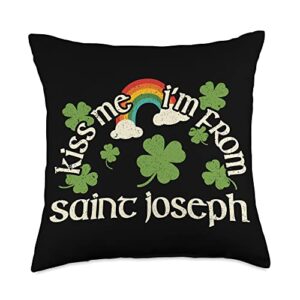 saint joseph gift for st. patty's day kiss me shamrock-city st. patrick's day saint joseph throw pillow, 18x18, multicolor