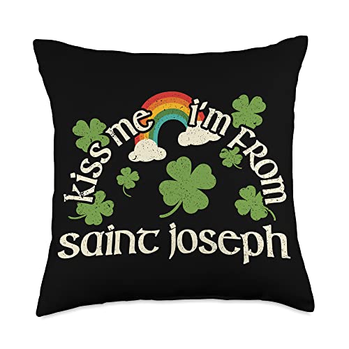 Saint Joseph Gift For St. Patty's Day Kiss Me Shamrock-City St. Patrick's Day Saint Joseph Throw Pillow, 18x18, Multicolor