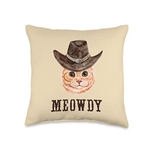 meowdy funny cat lover cowboy texas southern meowdy howdy funny cat lover cowboy southern texas western throw pillow, 16x16, multicolor