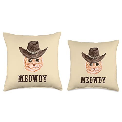 Meowdy Funny Cat Lover Cowboy Texas Southern Meowdy Howdy Funny Cat Lover Cowboy Southern Texas Western Throw Pillow, 16x16, Multicolor