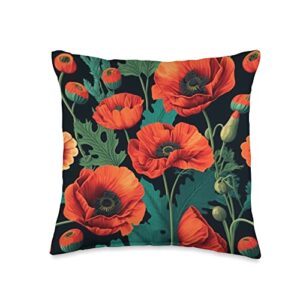 california botanical designs poppy flower throw pillow, 16x16, multicolor
