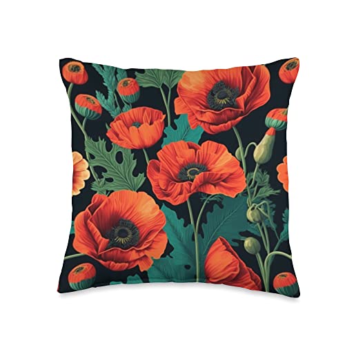 California Botanical Designs Poppy Flower Throw Pillow, 16x16, Multicolor