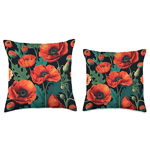 California Botanical Designs Poppy Flower Throw Pillow, 16x16, Multicolor