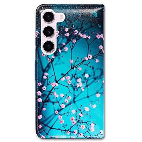 Bcov Galaxy S23 Case, Plum Blossom Flower Leather Flip Phone Case Wallet Cover with Card Slot Holder Kickstand for Samsung Galaxy S23