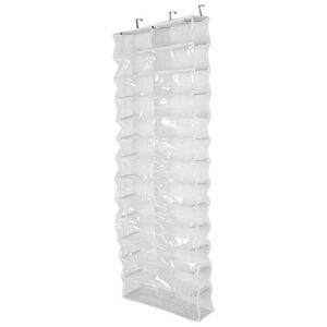 tyenaza 26 pocket shoe organizer, crystal clear over the door hanging closets storage bag for shoes, sneakers or accessories(white)
