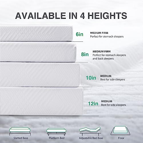 Dyonery Full Mattress - 8 Inch Green Tea Memory Foam Mattress- Full Mattress in a Box - CertiPUR-US Certified Fiberglass Free Mattress - Cooling Gel Layer - Medium Firm - 54"x75"