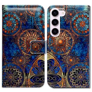 bcov galaxy s23 plus case, gorgeous colours circle mandala leather flip phone case wallet cover with card slot holder kickstand for samsung galaxy s23 plus