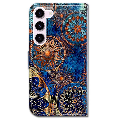 Bcov Galaxy S23 Plus Case, Gorgeous Colours Circle Mandala Leather Flip Phone Case Wallet Cover with Card Slot Holder Kickstand for Samsung Galaxy S23 Plus