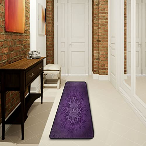 xigua Purple Mandala Area Rug - 2' x 6' Washable Runner Rugs with Rubber Backing - Non Skid Floor Carpet for Indoor Living Room Hallway Kitchen