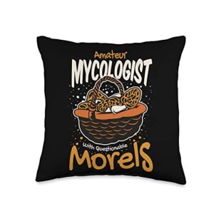 amateur mycologist with questionable morels morels picker farmer mushroom throw pillow, 16x16, multicolor
