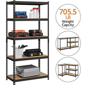 Topeakmart 2PCS 5-Tier Utility Shelves, Metal Storage Shelves Garage Shelving Unit Adjustable Garage Storage Shelves Storage Racks Heavy Duty Shed Shelving- Black, 35.5 x 17.5 x 72 Inch