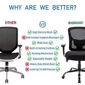 Bigroof Home Office Chair Ergonomic Mesh Desk Chair with Adjustable Lumbar Support Arms High Back Wide Seat Task Executive Rolling Swivel Chair for Big and Tall Women Men, Heavy People