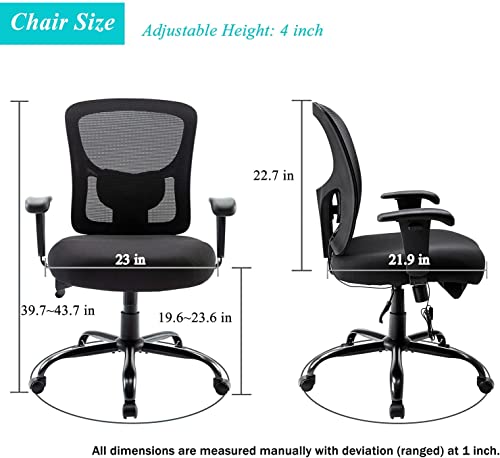 Bigroof Home Office Chair Ergonomic Mesh Desk Chair with Adjustable Lumbar Support Arms High Back Wide Seat Task Executive Rolling Swivel Chair for Big and Tall Women Men, Heavy People