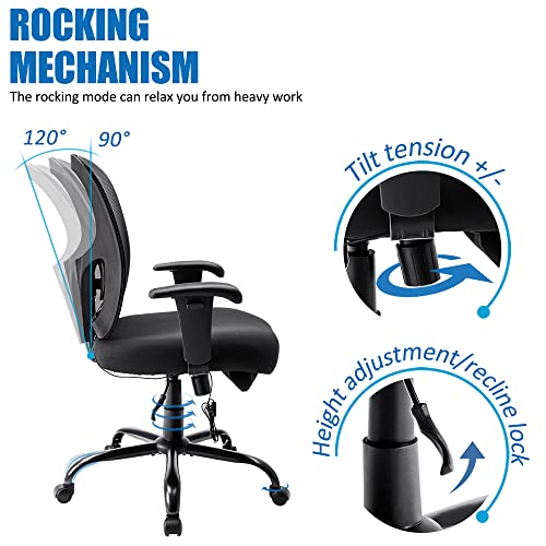 Bigroof Home Office Chair Ergonomic Mesh Desk Chair with Adjustable Lumbar Support Arms High Back Wide Seat Task Executive Rolling Swivel Chair for Big and Tall Women Men, Heavy People