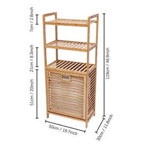 Bamboo Tilt Out Laundry Hamper, 3-Tier Freestanding Clothes Basket Storage Laundry Shelf for Laundry Room Bathroom Bedroom, 19.7"L*11.8"W*46.9"H