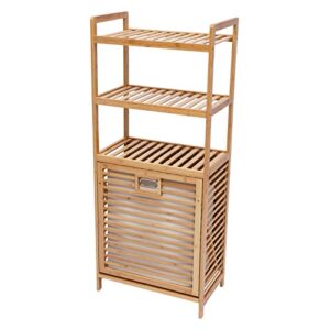 Bamboo Tilt Out Laundry Hamper, 3-Tier Freestanding Clothes Basket Storage Laundry Shelf for Laundry Room Bathroom Bedroom, 19.7"L*11.8"W*46.9"H