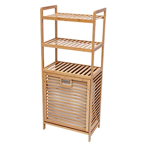 Bamboo Tilt Out Laundry Hamper, 3-Tier Freestanding Clothes Basket Storage Laundry Shelf for Laundry Room Bathroom Bedroom, 19.7"L*11.8"W*46.9"H