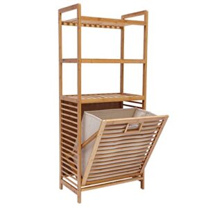 Bamboo Tilt Out Laundry Hamper, 3-Tier Freestanding Clothes Basket Storage Laundry Shelf for Laundry Room Bathroom Bedroom, 19.7"L*11.8"W*46.9"H