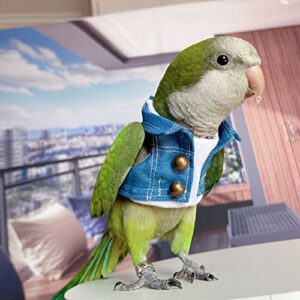 WCDJOMOP Bird Clothes - Handmade Cotton Denim Jacket Shirt with Bronze Button Flight Suit for Parrots African Greys Parakeet Cockatiel Sun Conure Parrot Cosplay Apparel Bird Supplies (L)