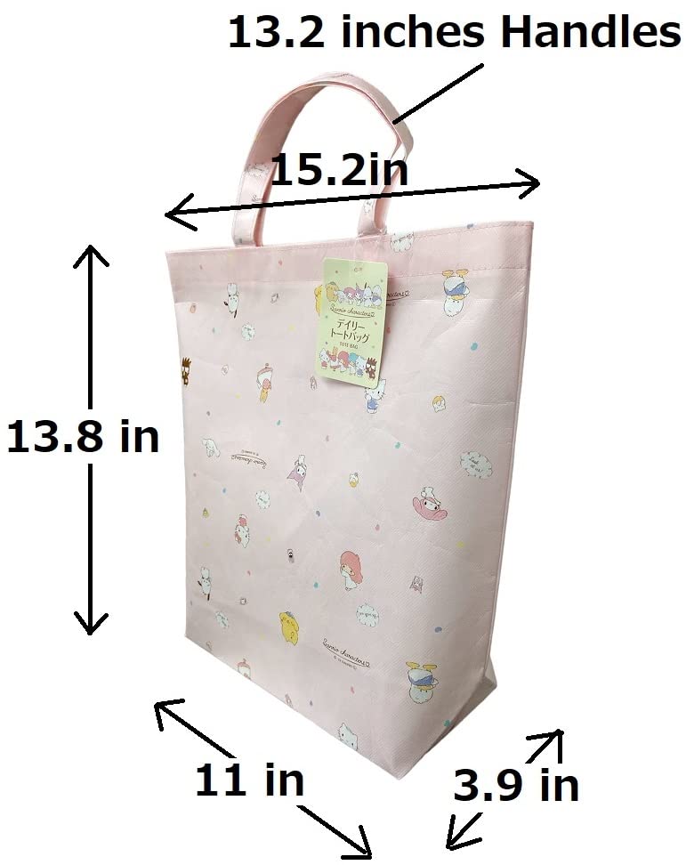 Friend Sanrio Characters, Hello Kitty, Kuromi, My Melody, Cinnamoroll Cute Tote Bag, Shopping Bag, Kitchen Reusable Grocery Bag, 13.8 in(H) x 15.2 in(L) x 3.3 in(W)