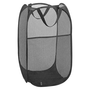 foldable laundry basket, black pop up clothes basket storage hamper mesh laundry washing bag for bedroom camping, 14"×13"×24"