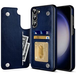 imangoo galaxy s23 case, for samsung galaxy s23 wallet cases cover id credit card slot holder cash pocket pu leather slim flip sleeve double magnetic closure clasp for galaxy s23 women men blue