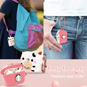 2 Pack for AirPods Pro 2nd/1st Generation Case, 3D Cute Cartoon Kawaii Funny Soft Silicone Case Cover for AirPods Pro 2 Anime Skin with Keychain for Girls Women Kids Teens (Boba Tea Cows+Coffee Cup)