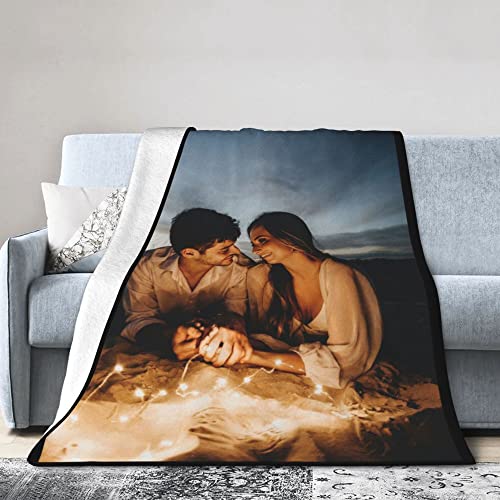 Custom Blanket with Photos/Text, Personalized Throw Blanket Cozy Fleece Customized Picture Blanket for Family Friend Pet Christmas Birthday Wedding Gifts 40 * 30Inch
