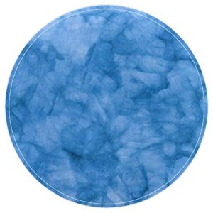 machine washable round area rug indoor ultra soft bedroom floor sofa living room dorm small circular carpet, modern abstract art blue pattern