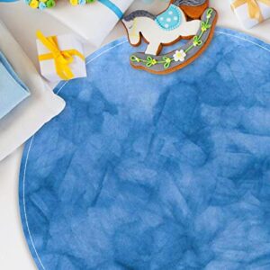 Machine Washable Round Area Rug Indoor Ultra Soft Bedroom Floor Sofa Living Room Dorm Small Circular Carpet, Modern Abstract Art Blue Pattern