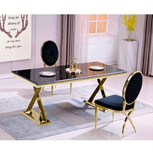 Anewsun Dining Room Table, Luxury 72 Inch Rectangular Black Texture Top with Gold X-Base Modern Dining Table for 6