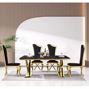 Anewsun Dining Room Table, Luxury 72 Inch Rectangular Black Texture Top with Gold X-Base Modern Dining Table for 6