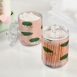Kigai Pink Cactus Qtip Dispenser Apothecary Jars Bathroom, 2 Pack of 14 oz - Qtip Holder Storage Canister Clear Plastic Acrylic Jar for Cotton Ball, Cotton Swab, Cotton Round Pads, Floss
