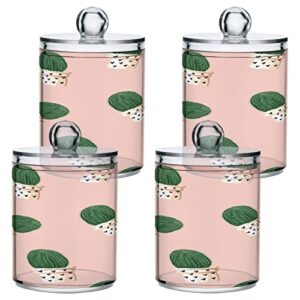 Kigai Pink Cactus Qtip Dispenser Apothecary Jars Bathroom, 2 Pack of 14 oz - Qtip Holder Storage Canister Clear Plastic Acrylic Jar for Cotton Ball, Cotton Swab, Cotton Round Pads, Floss