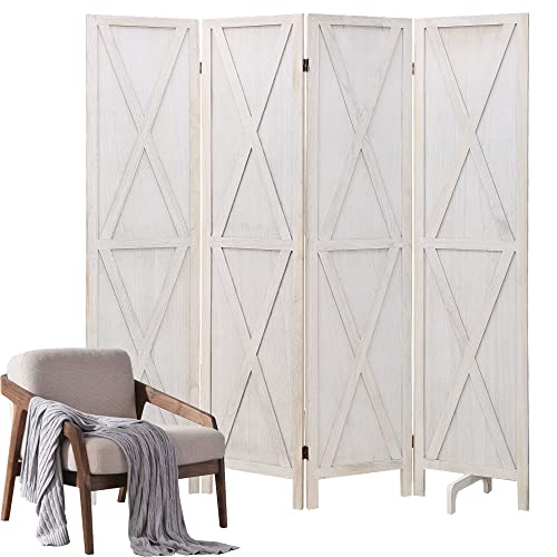 ECOMEX 4 Panel Wood Room Divider, Folding Room Divider Privacy Screens, Freestanding Partition Room Divider Screen Partial Partition for Bedroom, Office, Study