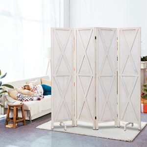 ECOMEX 4 Panel Wood Room Divider, Folding Room Divider Privacy Screens, Freestanding Partition Room Divider Screen Partial Partition for Bedroom, Office, Study