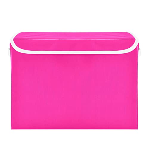 WELLDAY Plain Deep Pink Solid Color Storage Baskets Foldable Cube Storage Bin with Lids and Handle, 16.5x12.6x11.8 In Storage Boxes for Toys, Shelves, Closet, Bedroom, Nursery