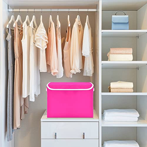 WELLDAY Plain Deep Pink Solid Color Storage Baskets Foldable Cube Storage Bin with Lids and Handle, 16.5x12.6x11.8 In Storage Boxes for Toys, Shelves, Closet, Bedroom, Nursery